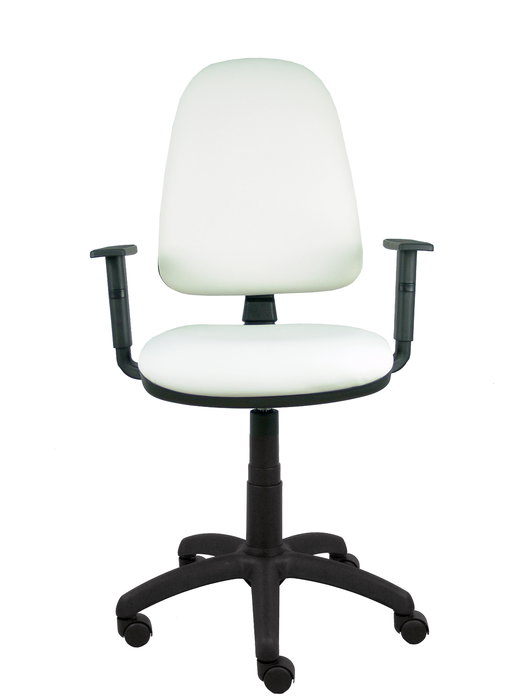 Silla de oficina Aýna con mecanismo Contacto permanente básico tapizada con Similpiel color Blanco. Equipada con Base poliamida negra, Brazos 1D y Ruedas de nailon 50 mm