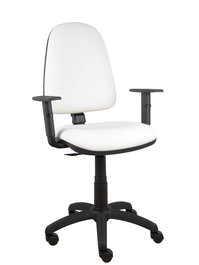 Silla de oficina Aýna con mecanismo Contacto permanente básico tapizada con Similpiel color Blanco. Equipada con Base poliamida negra, Brazos 1D y Ruedas de nailon 50 mm