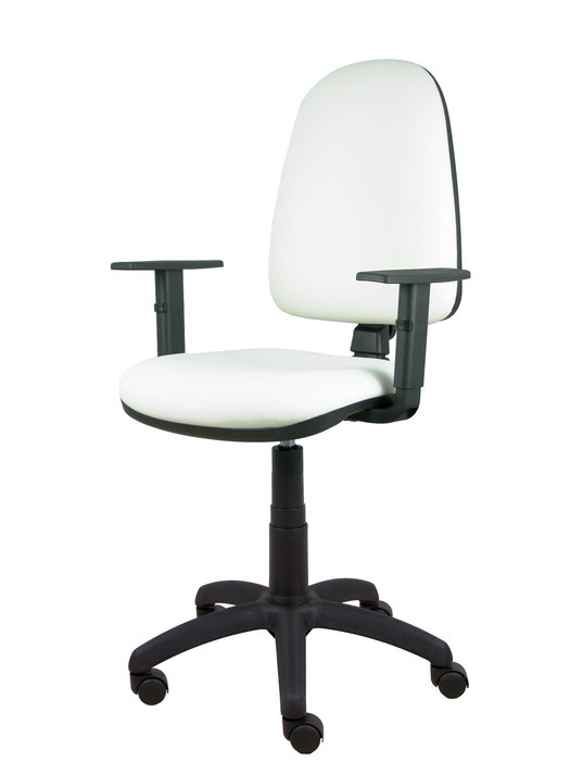 Silla de oficina Aýna con mecanismo Contacto permanente básico tapizada con Similpiel color Blanco. Equipada con Base poliamida negra, Brazos 1D y Ruedas de nailon 50 mm