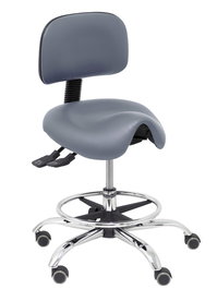 Taburete Zarza con mecanismo Asincro tapizada con Similpiel color Gris. Equipado con Base cromada, Sin brazos y Ruedas de parqué