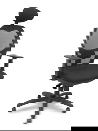 Silla de oficina Jorquera con mecanismo Sincro tapizada con Tela color Negro. Equipada con lumbar 1D, Brazos 1D, Cabecero Fijo y Ruedas de parqué