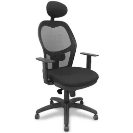 Piqueras y Crespo Silla de Oficina Sincronizada con Cabecero Jorquera, Respaldo de Malla, Brazos Regulables, Ruedas Parqué - Negra | Art. 15SM840B840B10CRPC