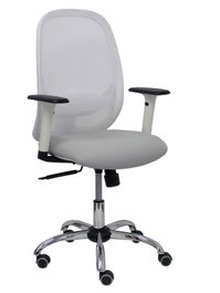 Silla de oficina Cilanco con mecanismo Sincro tapizada con Tela color Gris claro y malla color Blanco. Equipada con lumbar 1D, Brazos 1D y Ruedas de parqué