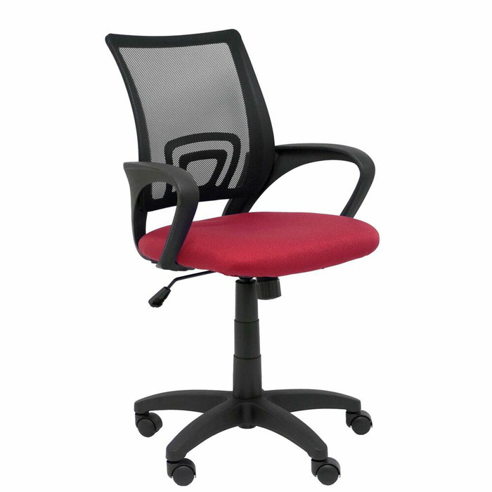 PIQUERAS Y CRESPO Silla Vianos con mecanismo basculante, asiento granate y respaldo de malla negro. PIQUERAS Y CRESPO Silla Vianos con mecanismo basculante, asiento granate y respaldo de malla negro.