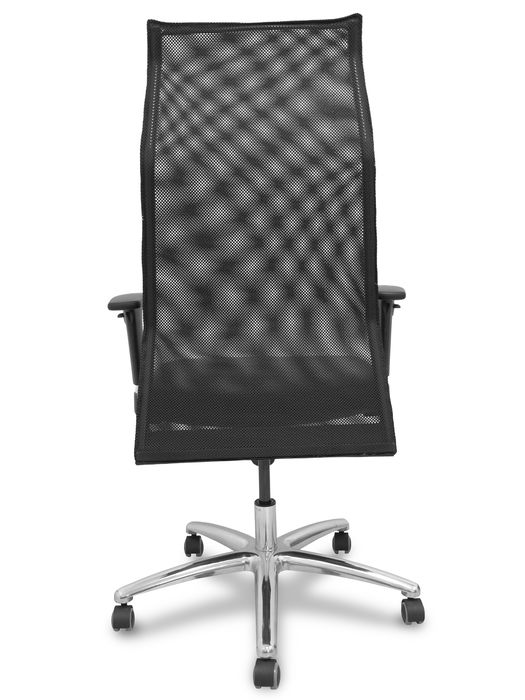 Sillón Albacete con mecanismo Sincro tapizada con Similpiel color Negro. Equipado con Base aluminio, Brazos 1D y Ruedas de parqué