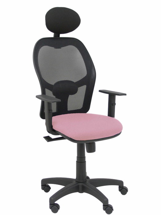 Silla de oficina Alocén con mecanismo Sincro tapizada con Tela color Rosa y malla color Negro. Equipada con lumbar 1D, Brazos 1D, Cabecero Fijo y Ruedas de nailon 50 mm Silla de oficina Alocén con mecanismo Sincro tapizada con Tela color Rosa y malla color Negro. Equipada con lumbar 1D, Brazos 1D, Cabecero Fijo y Ruedas de nailon 50 mm