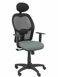Silla de oficina Alocén con mecanismo Sincro tapizada con Tela color Gris y malla color Negro. Equipada con lumbar 1D, Brazos 1D, Cabecero Fijo y Ruedas de nailon 50 mm