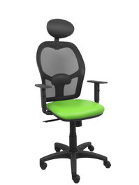Silla de oficina Alocén con mecanismo Sincro tapizada con Similpiel color Pistacho y malla color Negro. Equipada con lumbar 1D, Brazos 1D, Cabecero Fijo y Ruedas de nailon 50 mm