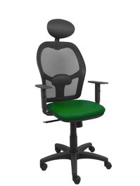 Silla de oficina Alocén con mecanismo Sincro tapizada con Similpiel color Verde botella y malla color Negro. Equipada con lumbar 1D, Brazos 1D, Cabecero Fijo y Ruedas de nailon 50 mm