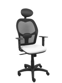 PIQUERAS Y CRESPO Silla Alocén con Mecanismo Sincro, Malla Negra y Asiento Similpiel Blanco