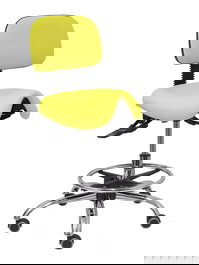 Taburete Zarza con mecanismo Asincro tapizada con Similpiel color Amarillo. Equipado con Base cromada, Sin brazos y Ruedas de parqué