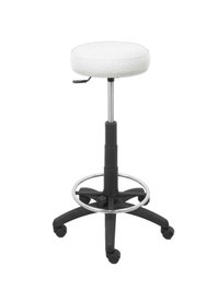 Taburete Tolosa con mecanismo Giratorio tapizada con Tela color No aplica y malla color Blanco. Equipado con Base poliamida negra, Sin brazos y Ruedas de nailon 50 mm