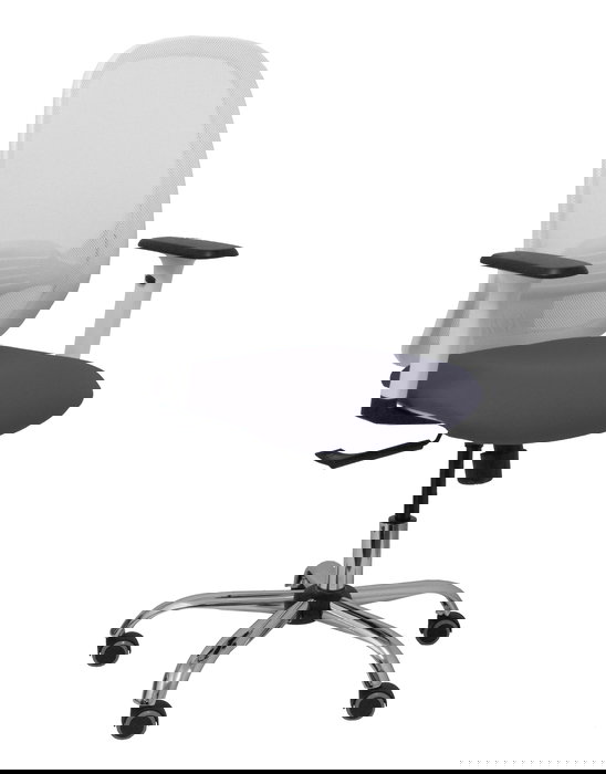 Silla de oficina Cilanco con mecanismo Sincro tapizada con Tela color Gris oscuro y malla color Blanco. Equipada con lumbar 1D, Brazos 1D y Ruedas de parqué Silla de oficina Cilanco con mecanismo Sincro tapizada con Tela color Gris oscuro y malla color Blanco. Equipada con lumbar 1D, Brazos 1D y Ruedas de parqué