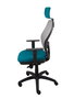 Silla de oficina Jorquera con mecanismo Sincro tapizada con Tela color Verde petróleo y malla color Gris. Equipada con lumbar 1D, Brazos 1D, Cabecero 2D y Ruedas de nailon 50 mm
