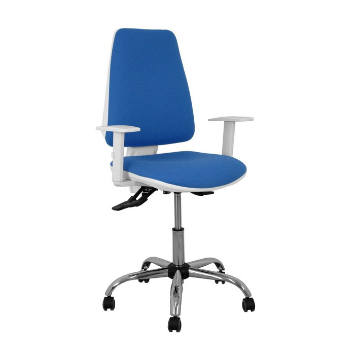 PIQUERAS Y CRESPO Silla Elche con mecanismo Asincro, Tela Azul y Brazos Blancos Regulables