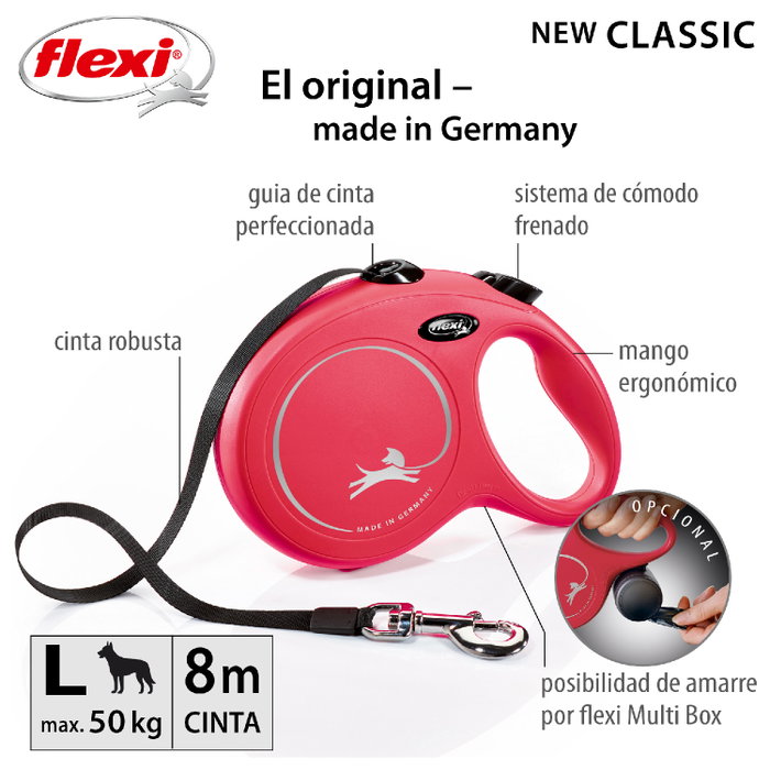 Flexi New Classic Correa Extensible de Cinta Roja de 8m para hasta 50kg Flexi New Classic Correa Extensible de Cinta Roja de 8m para hasta 50kg