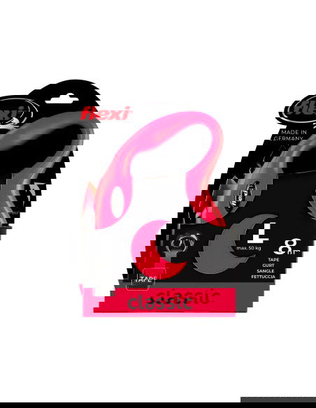 Flexi Classic Correa Roja L para Perros 8 m, 50 kg, Multi Box, LED, Ergonómica, Diseño Perfecto, Alemania