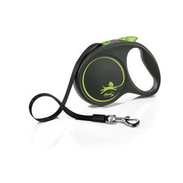 Flexi Correa de Cinta 5m con Cinta Verde Contrastada 50kg, Ampliable con Multi Box y Compatible con Iluminación LED Negro