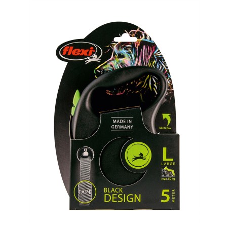 Flexi Correa de Cinta 5m con Cinta Verde Contrastada 50kg, Ampliable con Multi Box y Compatible con Iluminación LED Negro