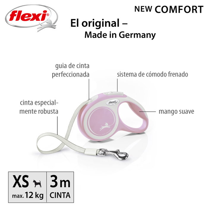 Flexi New Comfort Correa Extensible de 3m Cinta Rosa XS