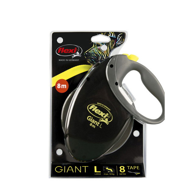 Flexi Correa Extensible Giant L de 8 Metros Negro y Amarillo