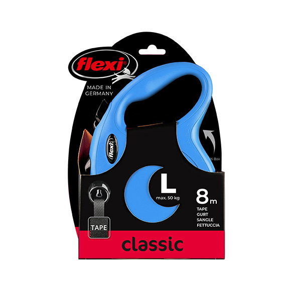 Flexi NewClassic Correa Extensible de Cinta 8 m, Azul, Talla L Flexi NewClassic Correa Extensible de Cinta 8 m, Azul, Talla L