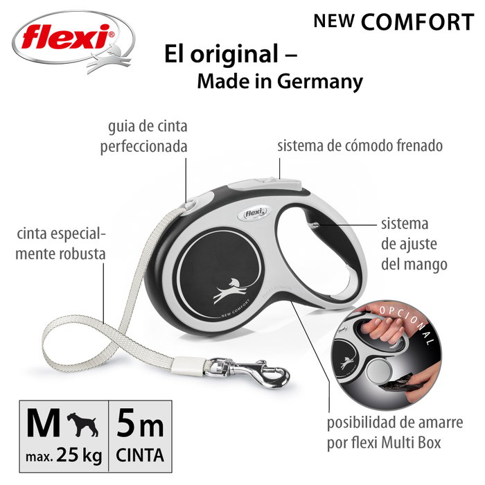 Flexi Flexi Comfort Correa Extensible de Cinta Negra 5m para hasta 25 kg Flexi Flexi Comfort Correa Extensible de Cinta Negra 5m para hasta 25 kg