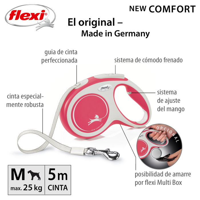 Flexi Flexi Comfort Correa Extensible de Cinta, 5m, Rojo, Talla M