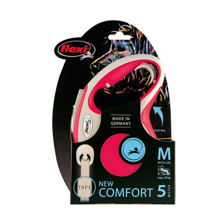 Flexi Cinta Correa Paseo Mascota Rojo 5 m 25 kg - Con Control, Sistema Iluminación LED y Multi Box, Comfort
