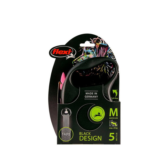 Flexi Black Design Rosa con Cinta de 5m Talla L hasta 50kg