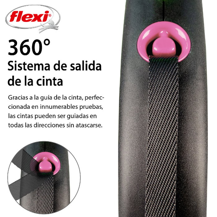 Flexi Black Design Rosa con Cinta de 5m Talla L hasta 50kg