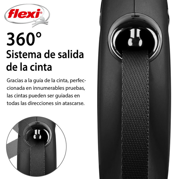 Flexi Correa extensible classic negra, cinta 5 m, L