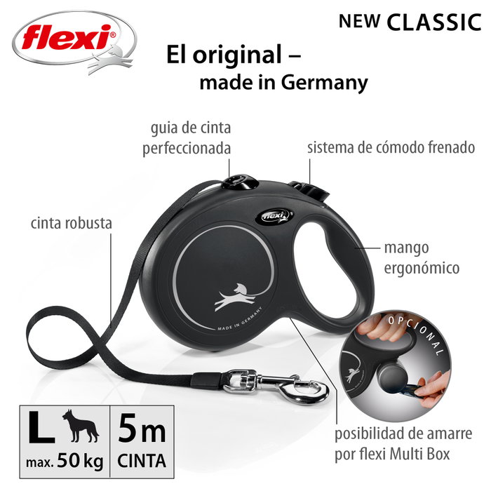 Flexi Correa extensible classic negra, cinta 5 m, L