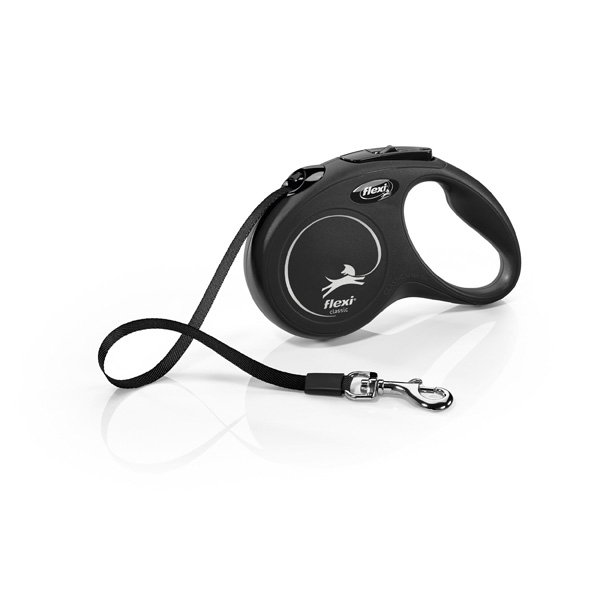 Flexi Classic Correa Extensible de Cinta, Negra, 5 m, Talla S Flexi Classic Correa Extensible de Cinta, Negra, 5 m, Talla S