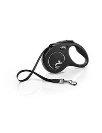 Flexi Classic - Cinta Extensible para Pasear Perros, Negro, 5 m, Resistencia 15 kg, Diseño Ergonómico, Made in Germany