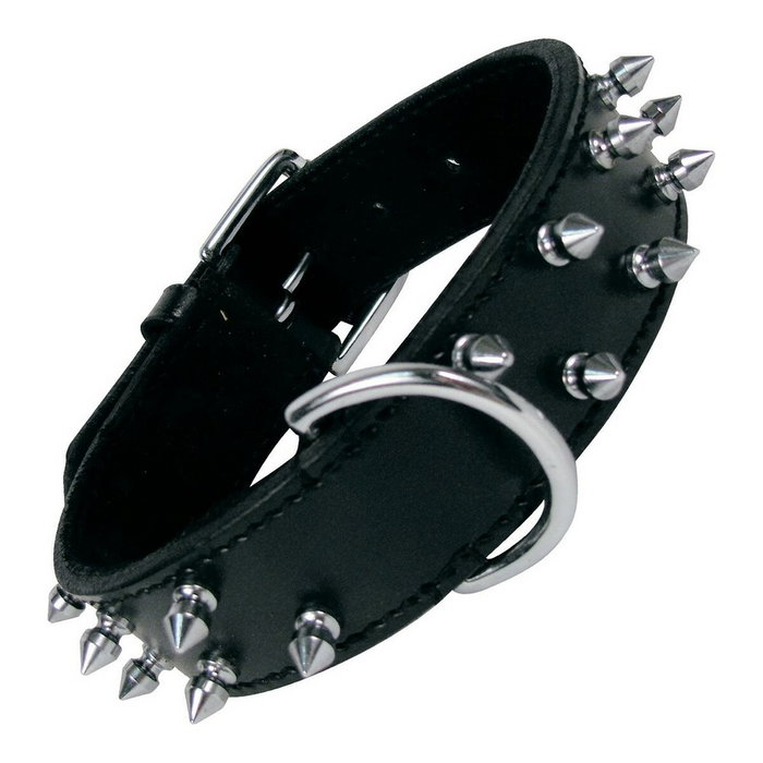 Gloria Collar de Piel Negra con 2 Filas de Pinchos 45 cm