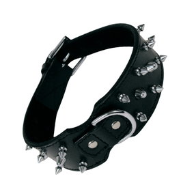 Gloria Collar de Piel Negra con 3 Filas de Pinchos 55cm