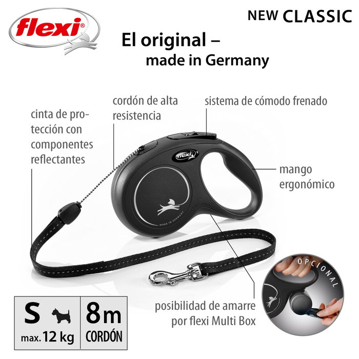 Flexi Classic S Cordon Negro 8m para hasta 12kg