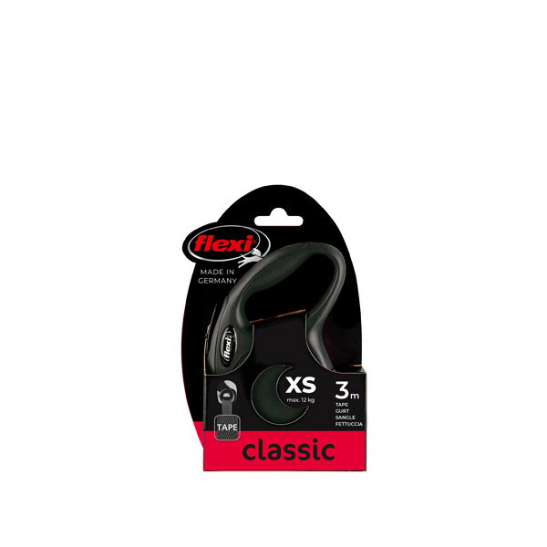 Flexi Classic Correa Extensible de Cinta Negra XS, 3m