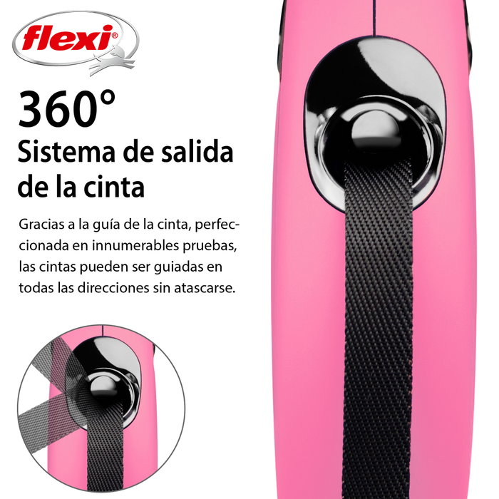 Flexi New Classic Correa Extensible de Cinta Rosa, 5m, Talla S