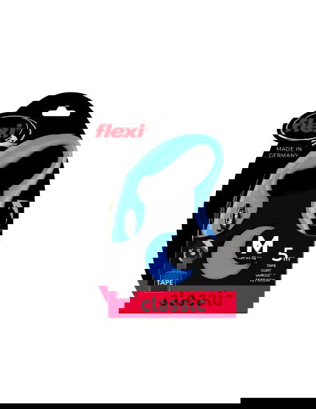 Flexi Classic Cinta de Paseo Azul 5 m para Perros de hasta 25 kg, Extensión Perfeccionada, Diseño Ergonómico, Hecho en Alemania