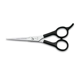 Tres Claveles Tijera Peluquero Scuola Apoyadedos 6" Negra Microdentada Acero Inoxidable Mango Nylon Tornillo Plano Regulable