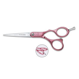 Tres Claveles Tijera Duraluminio Rosa 5.5" D 3C Peluquería Profesional, Mango Ligero Duraluminio, Filo Suave Acero Inoxidable AISI 420, Ergonómica Semi-Offset