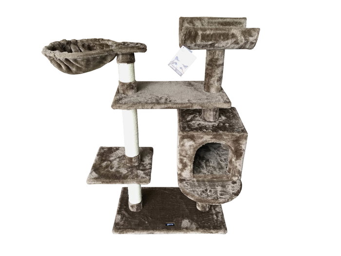 Gloria Jarama Árbol Rascador para Gatos Marrón Claro, Centro de Juego con Varias Alturas, Hamacas y Túnel, Ideal para Múltiples Gatos, 2 Pisos