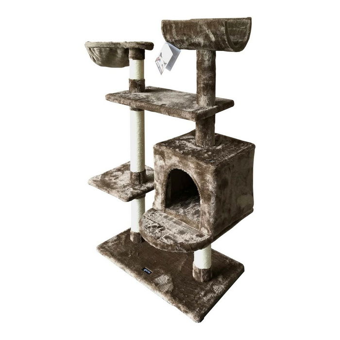 Gloria Jarama Árbol Rascador para Gatos Marrón Claro, Centro de Juego con Varias Alturas, Hamacas y Túnel, Ideal para Múltiples Gatos, 2 Pisos