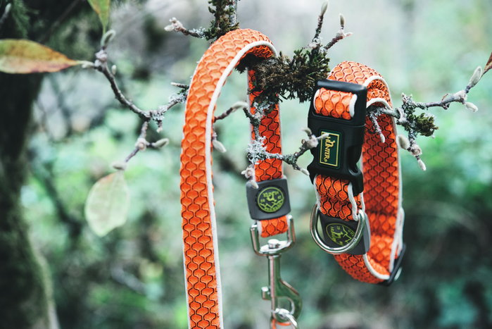 Hunter Collar Hilo Vario Basic M Naranja para Perro Cuello 33-50cm, Transpirable, Ligero y Refrescante con Material Reflectante para Seguridad
