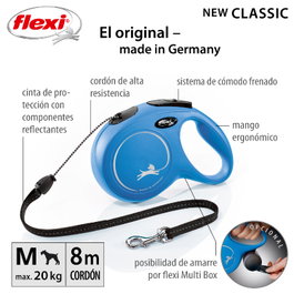 Flexi Classic M Cordón Azul 8m para hasta 20kg