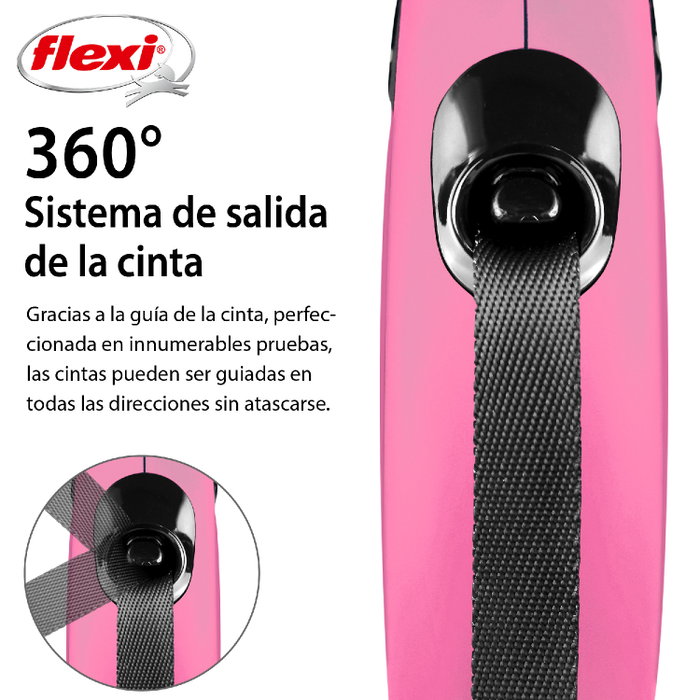 Flexi New Classic Correa Extensible de Cinta Rosa 3m XS hasta 12kg