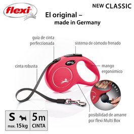 Flexi Classic Cinta Roja de 5m para hasta 15kg