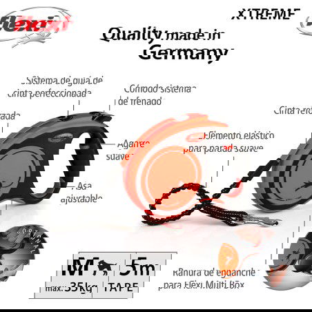 Flexi X11-Tape Flexi-Extrem Correa para Perros 5 M Hasta 35 kg, Extremadamente Resitente con Cinta de Amortiguación, Para Mascotas Activas y Aventuras